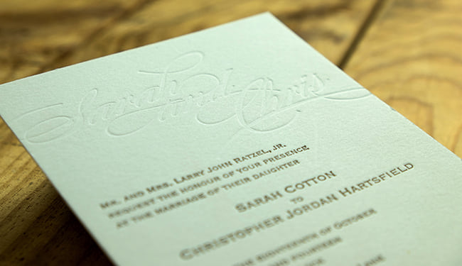 Photo of a letterpressed invitation